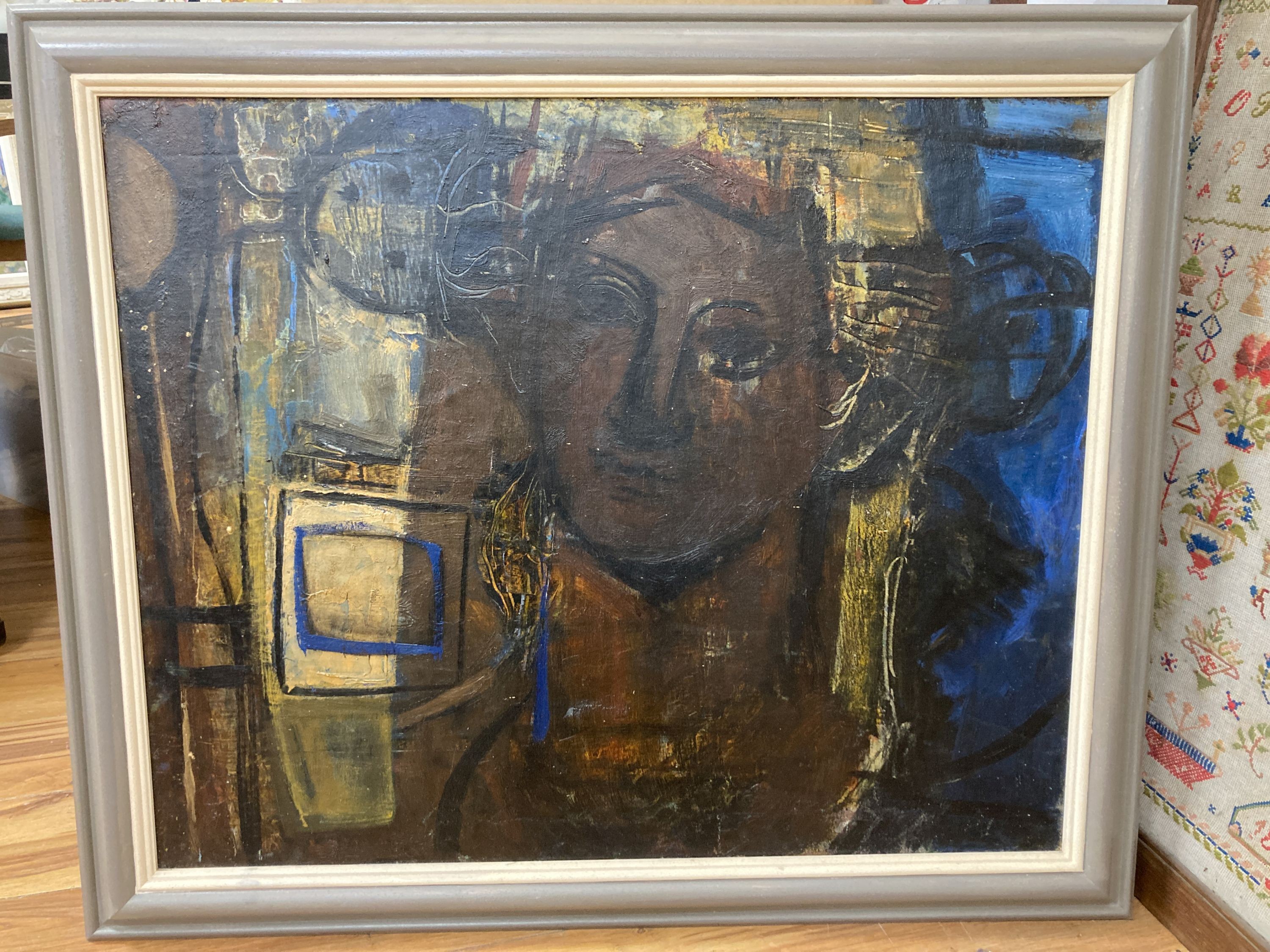 Myrta Fisher (1917-1999), oil on board, Head study, inscribed verso, 60 x 74cm.